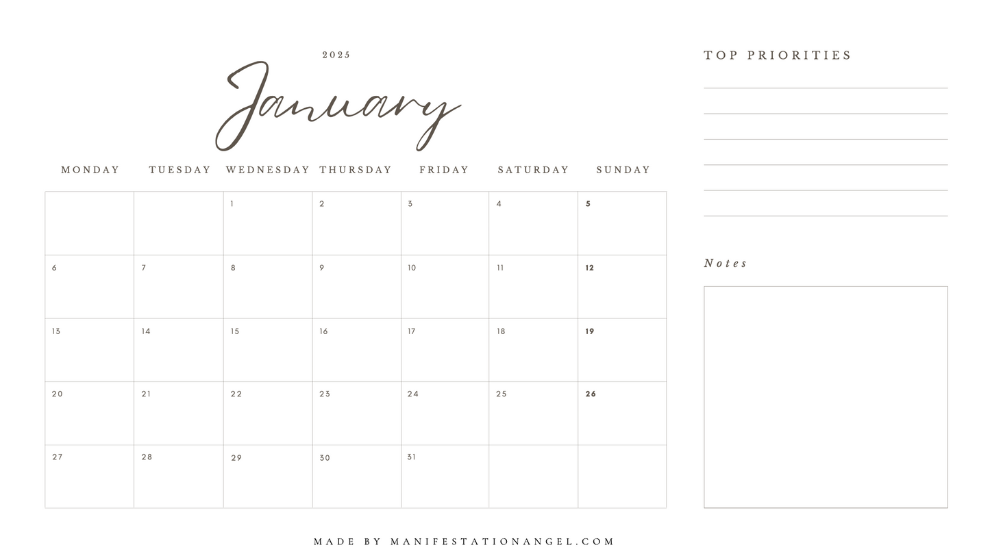 Digital Monthly Planner 2025– Use on GoodNotes or Print | Instant Access PDF