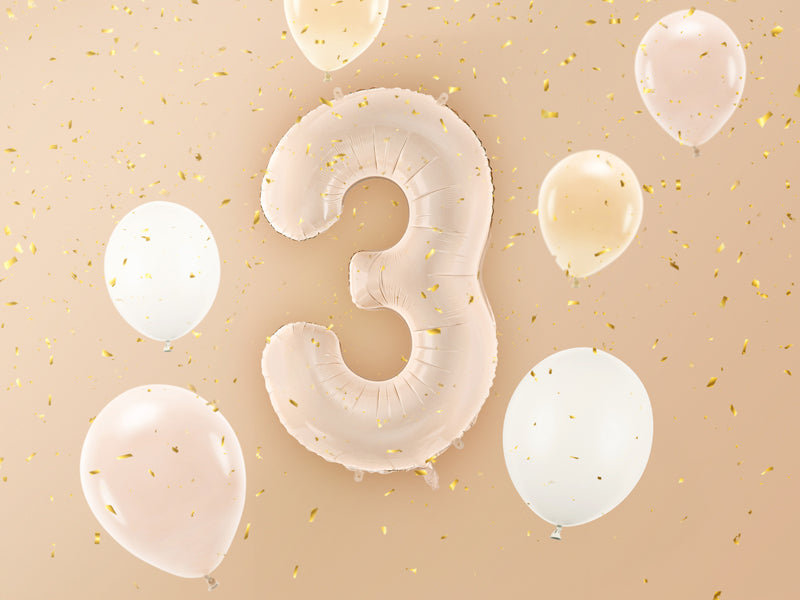 Matēts folija balons ar ciparu "3" 72cm, tumši bēšs