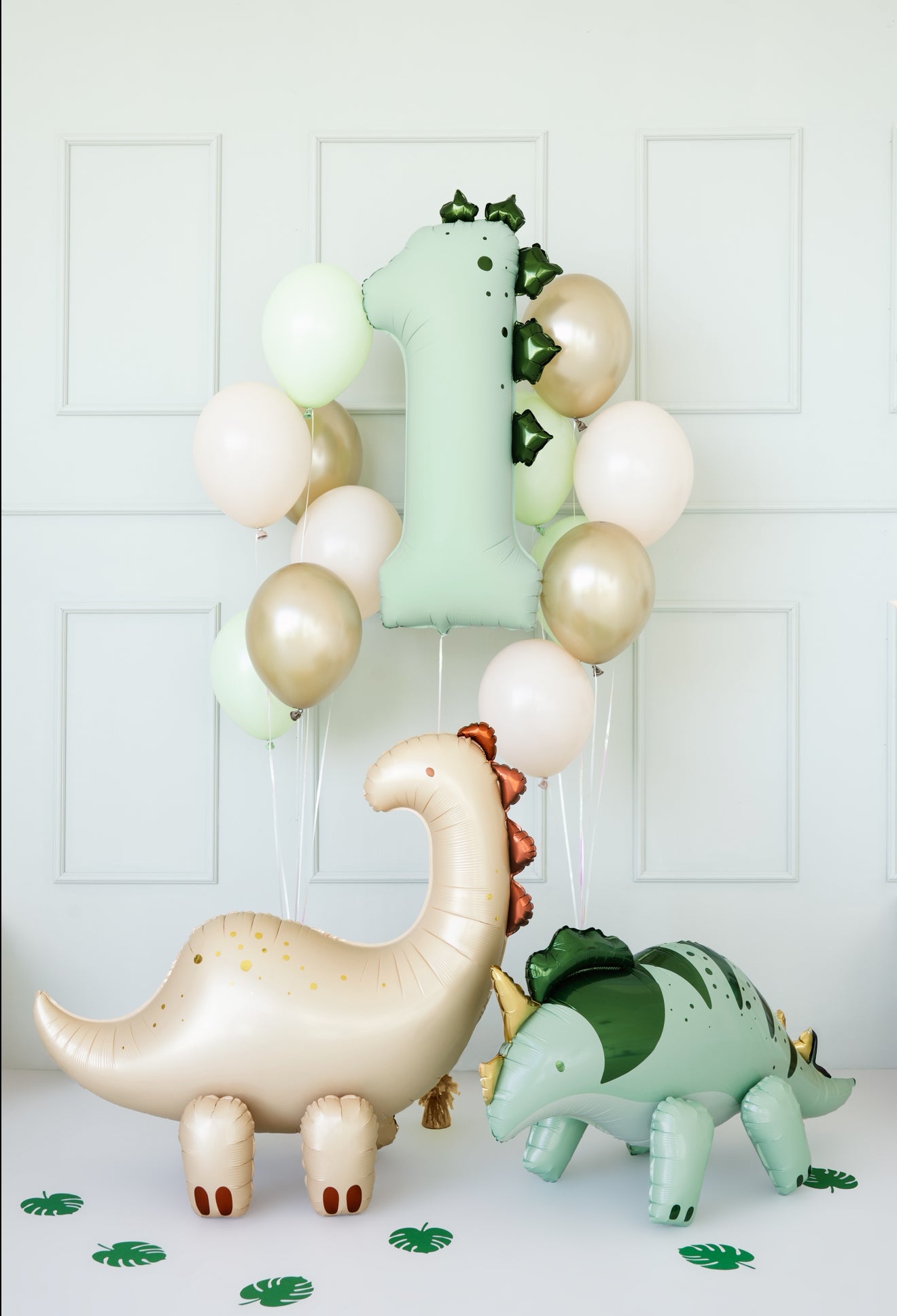 Folija balons ar ciparu 1- Dinozaurs, 92 cm, piparmētru krāsā