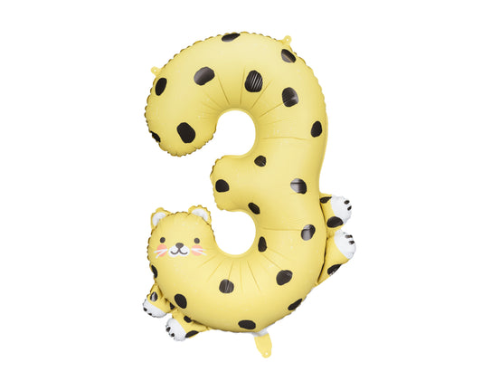 Folija balons ar ciparu 3 – Gepards, 56 × 81 cm, krāsu miksā