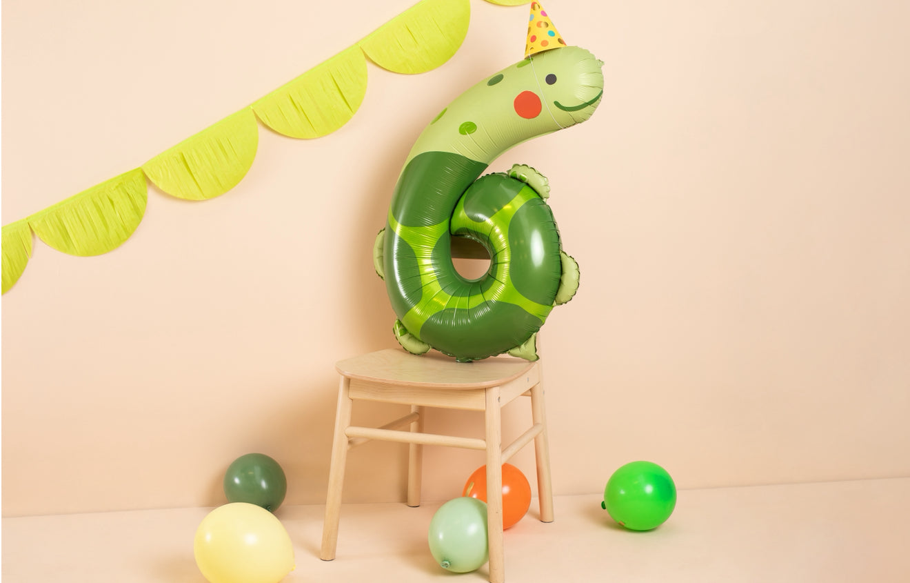 Folija balons ar ciparu 6 - Bruņurupucis, 57 × 86 cm, krāsu miksā