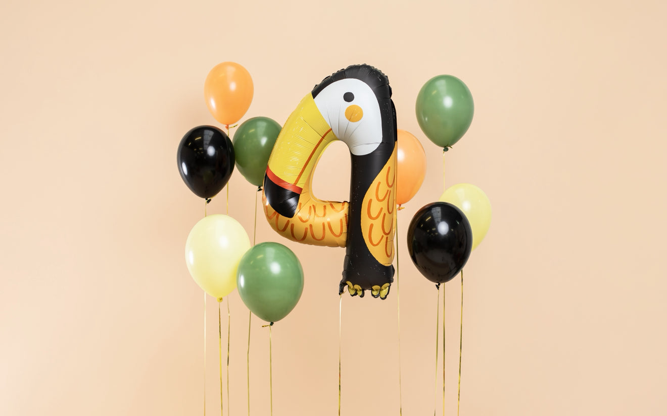 Folija balons ar ciparu 4 - Tukāns, 47 × 80 cm, krāsu miksā