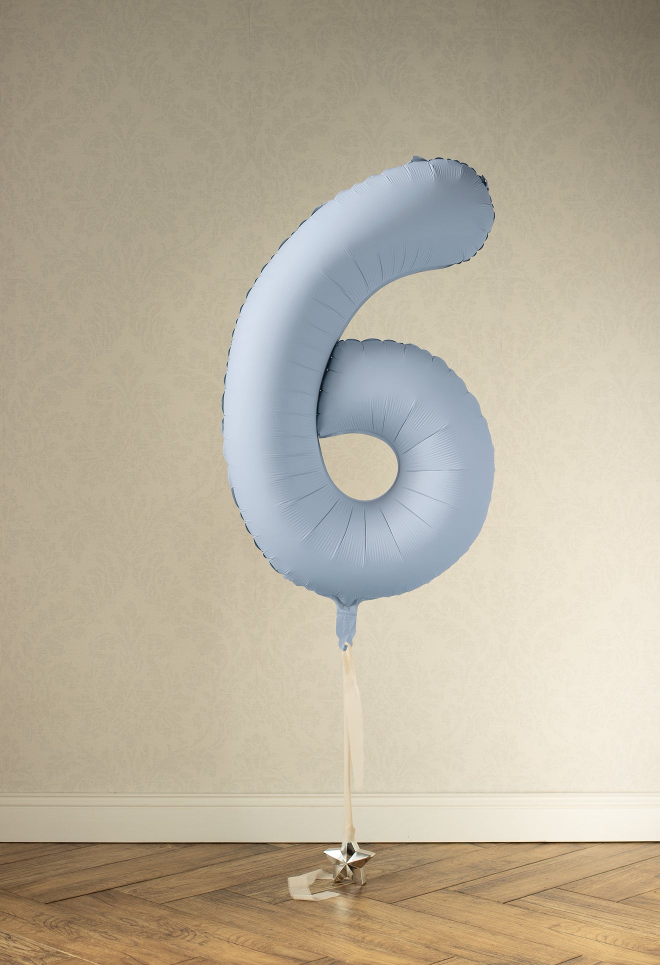 Matēts folija balons ar ciparu “6” 86cm, gaiši zils