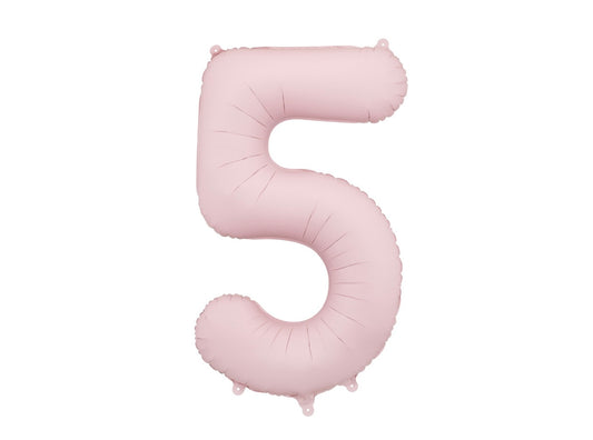 Matēts folija balons ar ciparu "5" 86cm, gaiši rozā