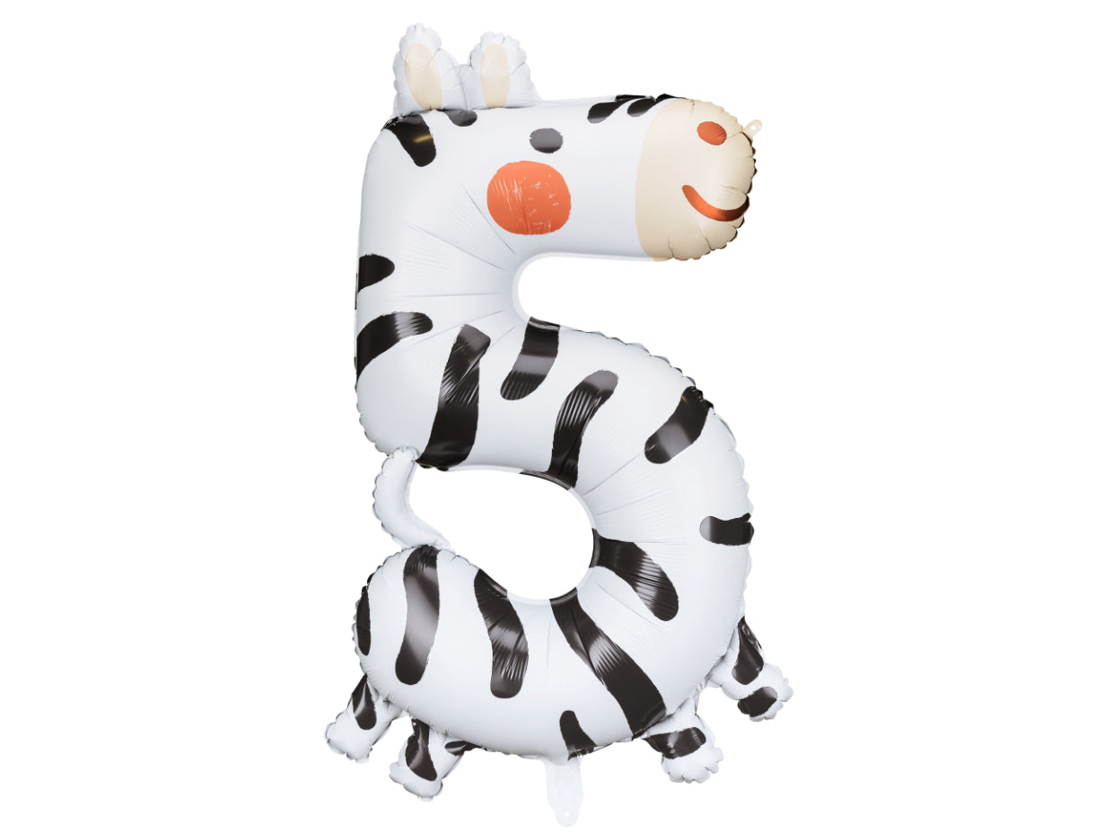 Folija balons ar ciparu 5 - Zebra, 42 × 81 cm, krāsu miksā