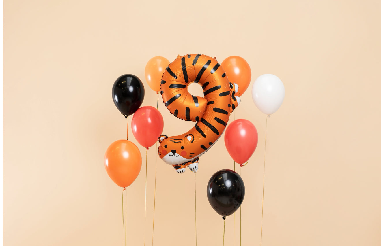 Folija balons ar ciparu 9 - Tīģeris, 49 × 76 cm, krāsu miksā