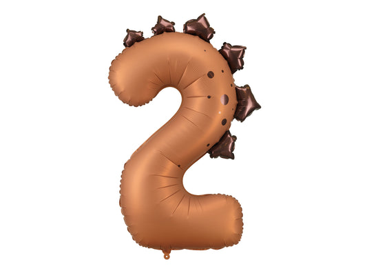 Matēts folija balons ar ciparu 2 - Dinozaurs, 92 cm, brūnā krāsā