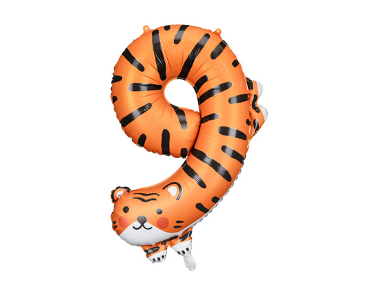 Folija balons ar ciparu 9 - Tīģeris, 49 × 76 cm, krāsu miksā