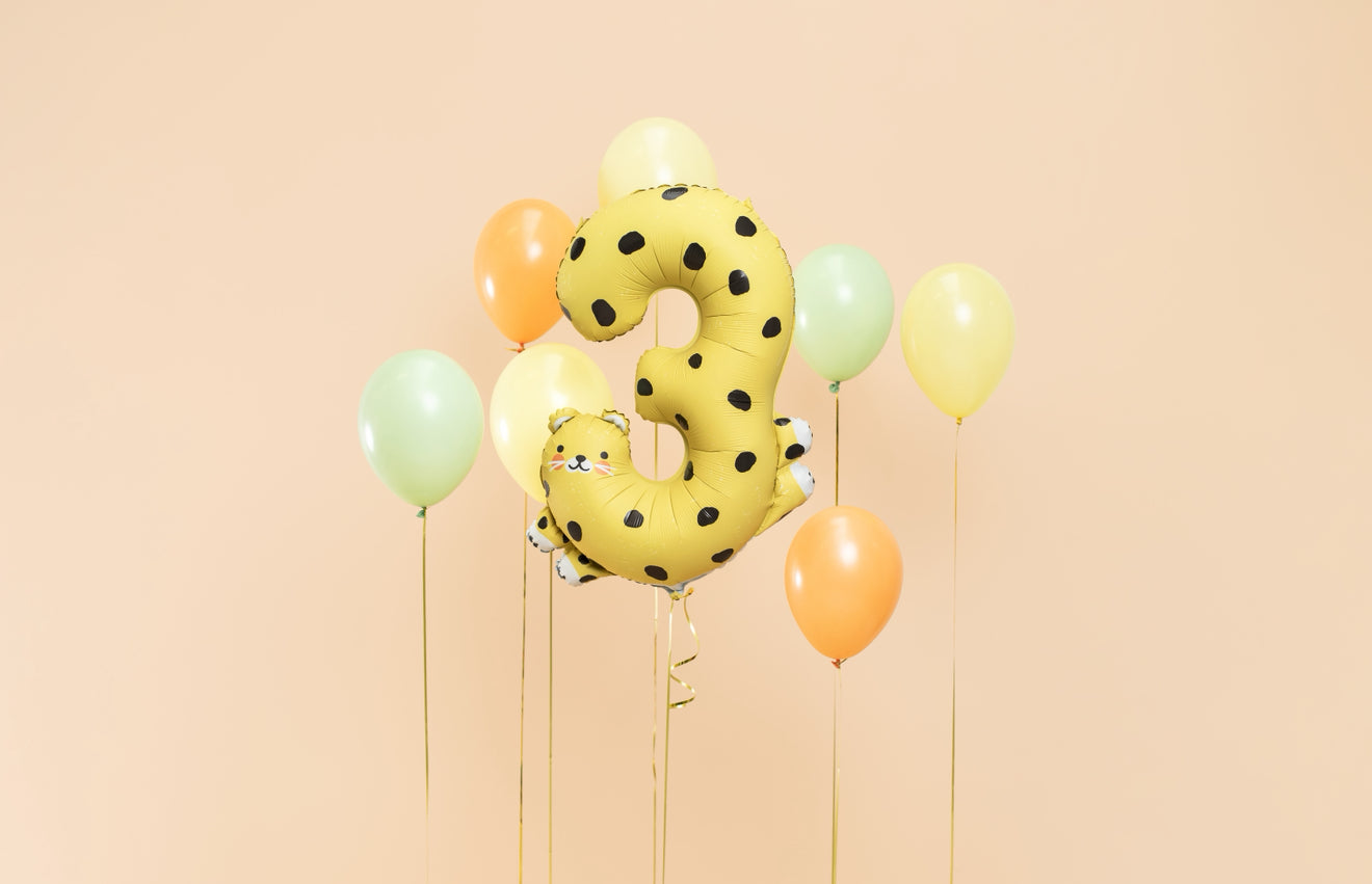 Folija balons ar ciparu 3 – Gepards, 56 × 81 cm, krāsu miksā