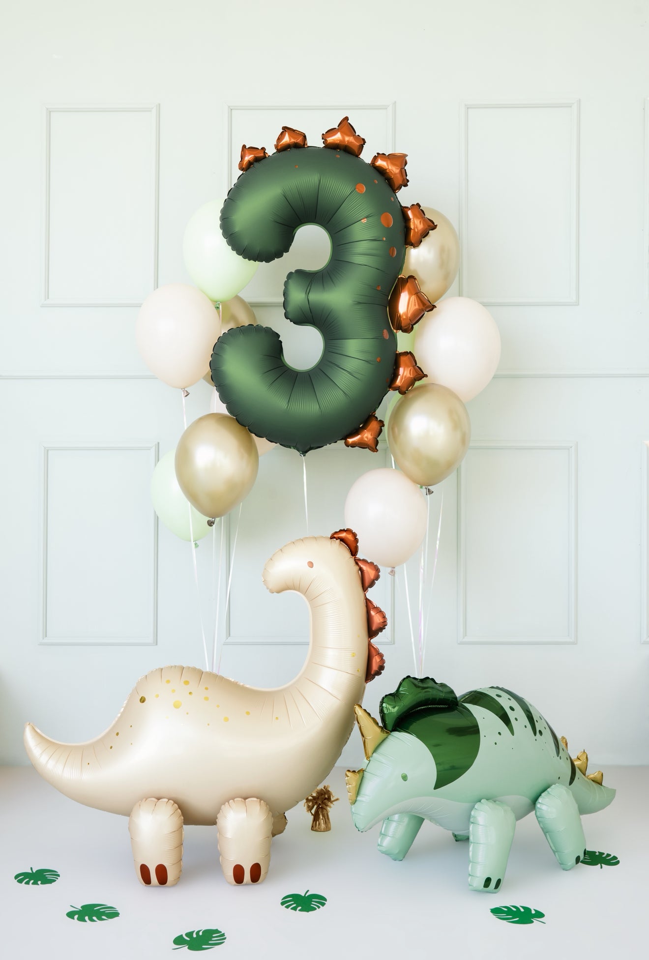 Matēts folija balons ar ciparu 3 - Dinozaurs, 92 cm, tumši zaļš