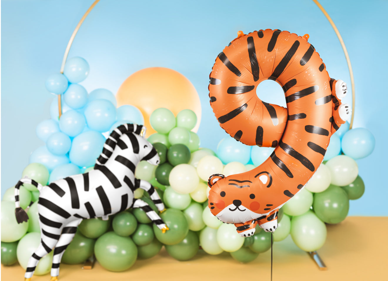 Folija balons ar ciparu 9 - Tīģeris, 49 × 76 cm, krāsu miksā