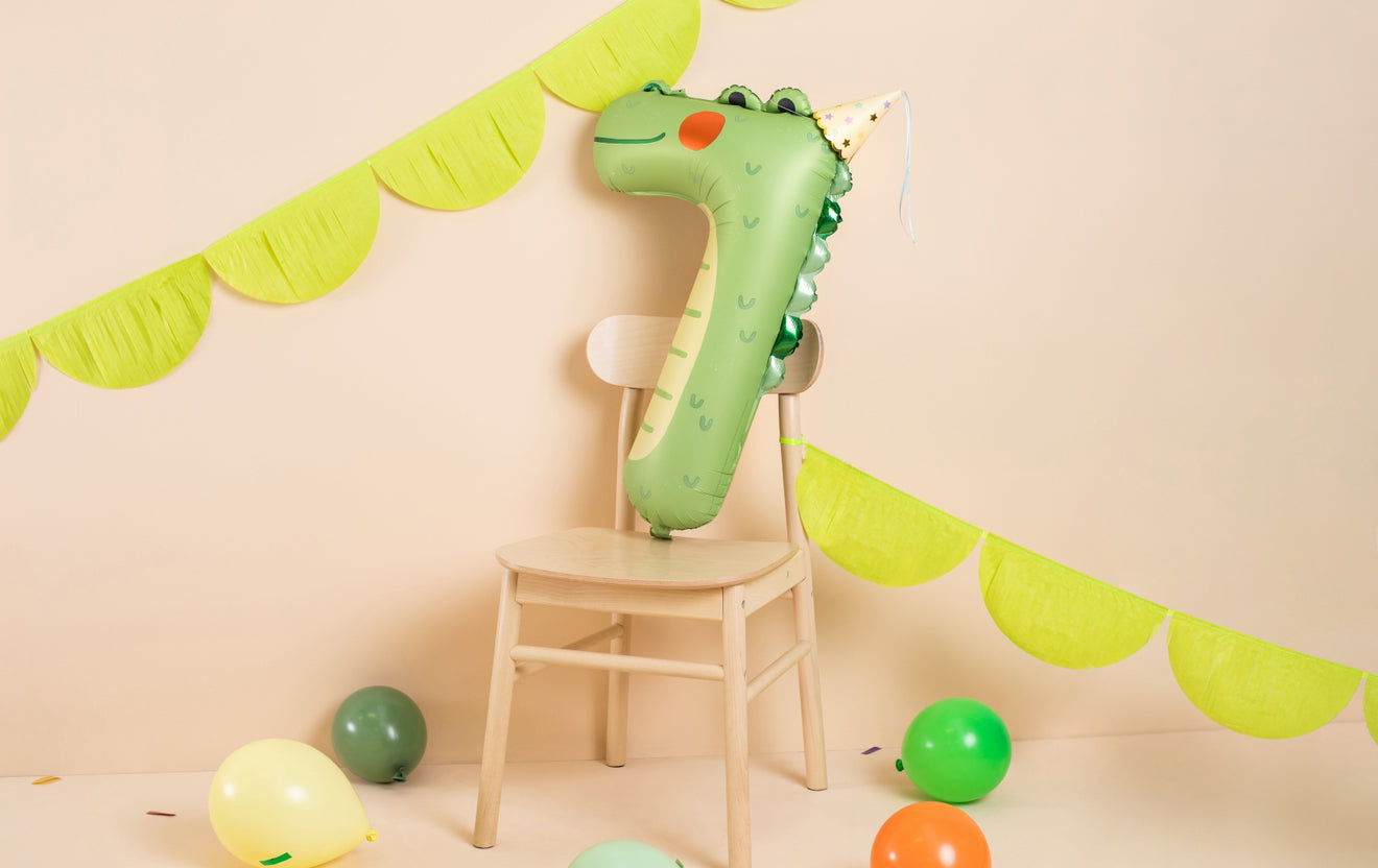 Folija balons ar ciparu 7 - Krokodils, 49 × 73 cm, krāsu miksā