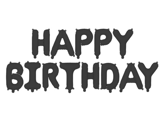 Matēts folijas balons “Happy Birthday”, 340 × 35 cm, melns
