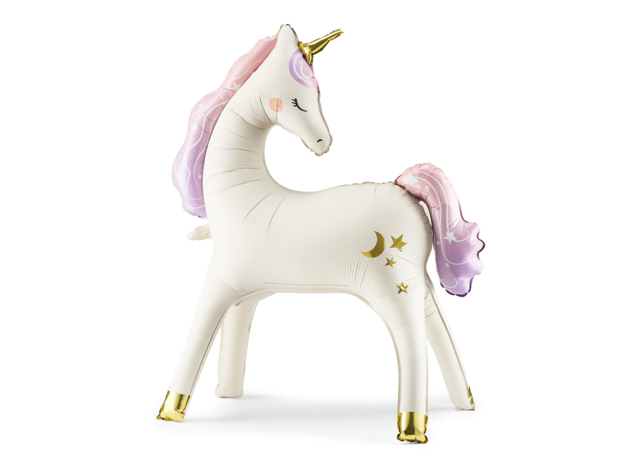 Stāvošs folija balons “Vienradzis”, 95 x 86 cm, bēšā krāsā ar zelta un varavīksnes elementiem