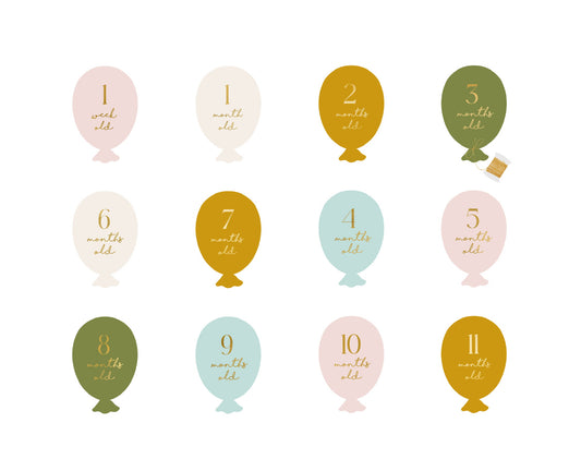 Mēnešu kartītes fotosesijām “Baloni”, krāsu mikss, 11,5 × 17 cm