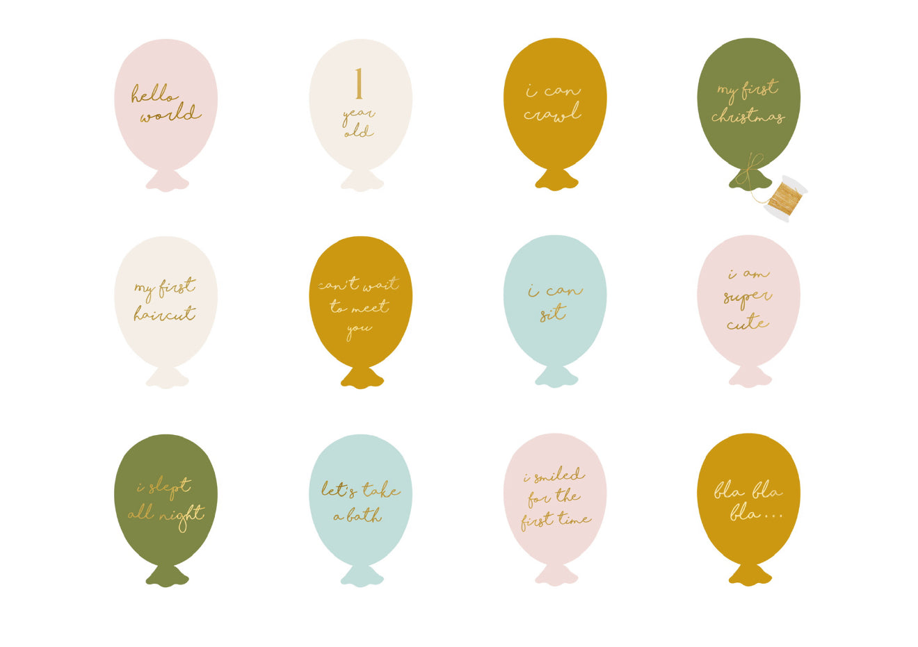 Mēnešu kartītes fotosesijām “Baloni”, krāsu mikss, 11,5 × 17 cm