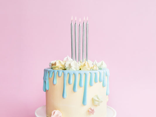 Dzimšanas dienas sveces, vienkrāsainas, sudraba krāsā, 12,5 cm