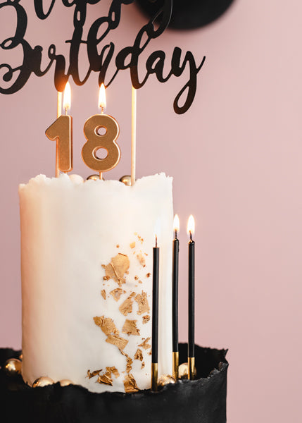 Dzimšanas dienas sveces, melnas ar zeltu, 14 cm