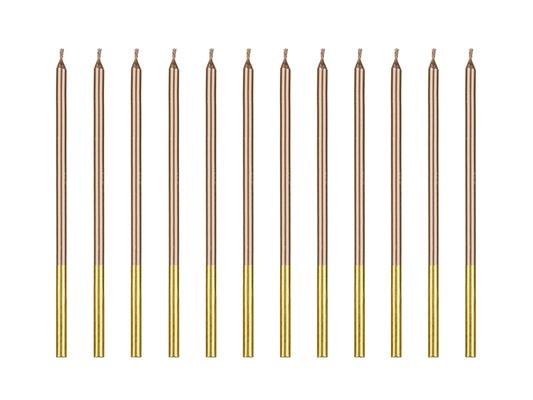 Dzimšanas dienas sveces, rose gold ar zeltu, 14 cm