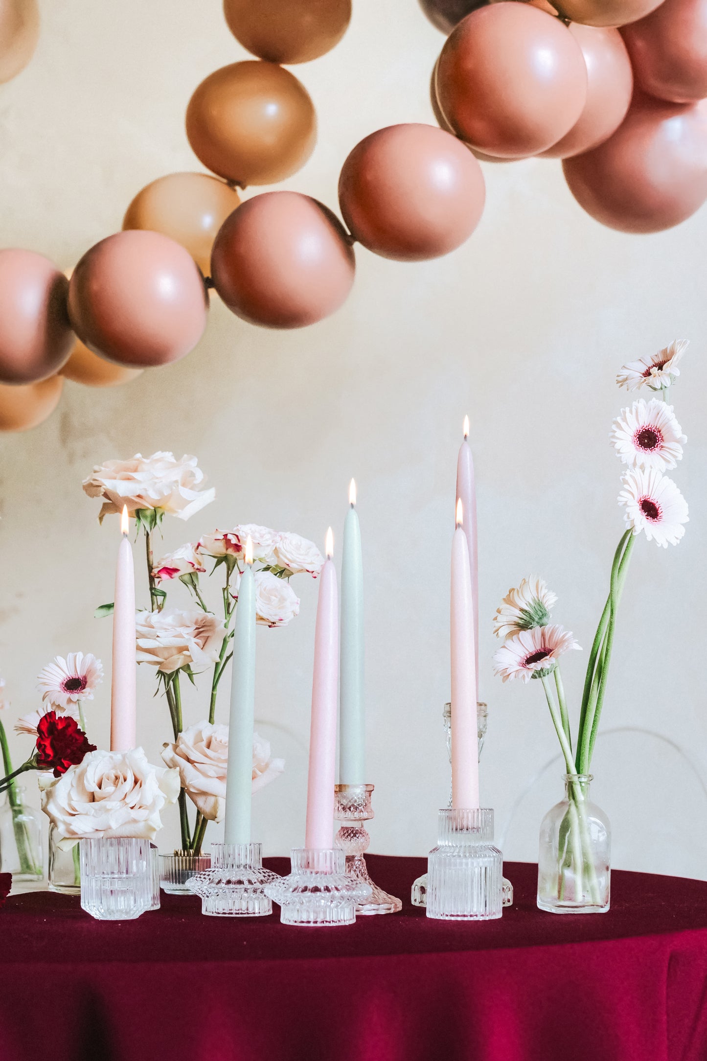 Konusveida svece, matēta, Dusty rose krāsā, 24 cm